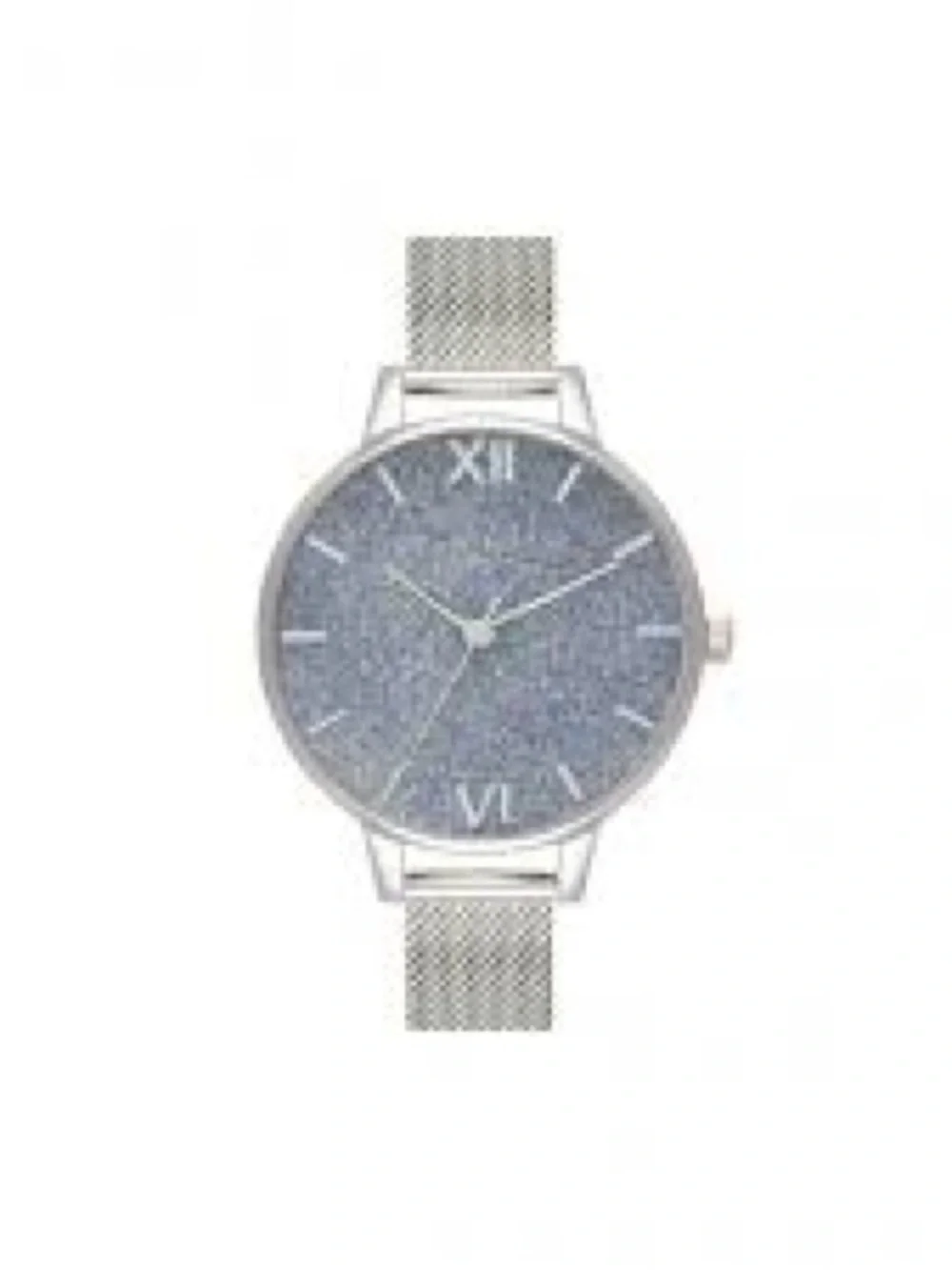 OLIVIA BURTON Silver Glitter Dial Silver Mesh Strap Watch